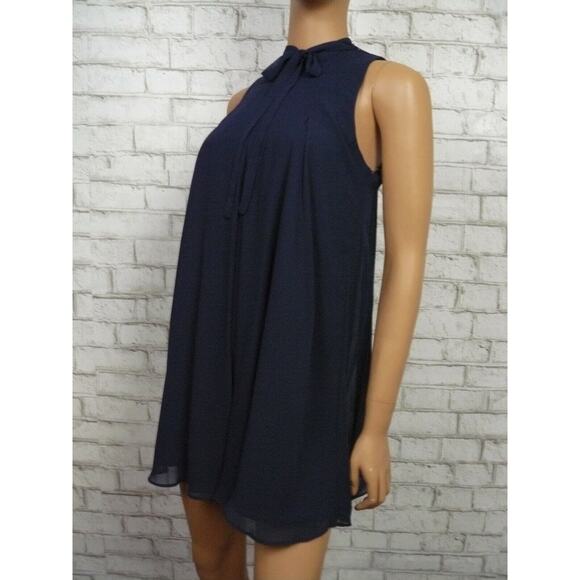 $98 BCBGeneration Deep Navy Blue Chiffon A-Line Mock Neck Dress XXS NWT - Picture 3 of 5